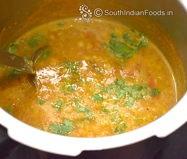 Add coriander leaves, cut off heat