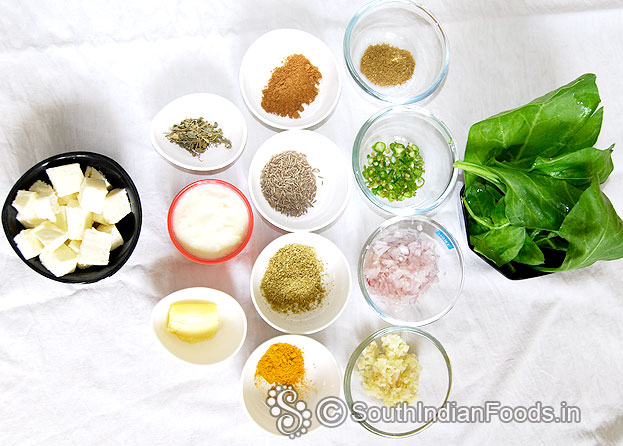 Palak paneer ingredients