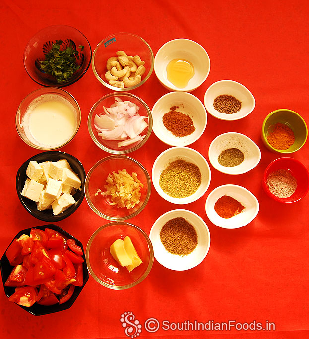 Paneer butter masala ingredients