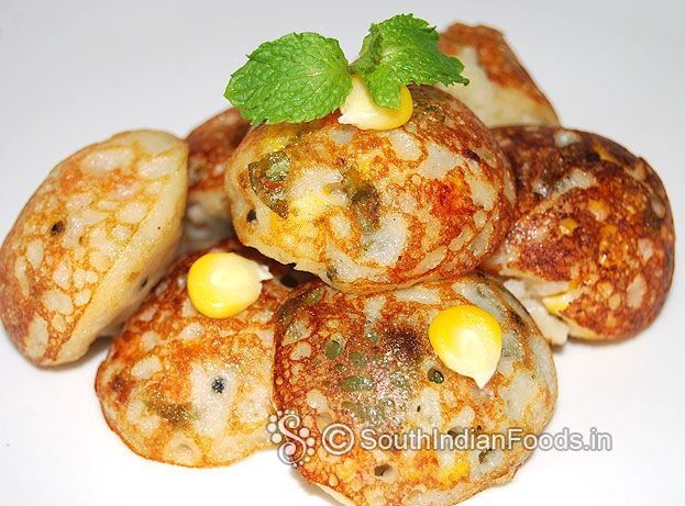 Paniyaram with corn and carrots