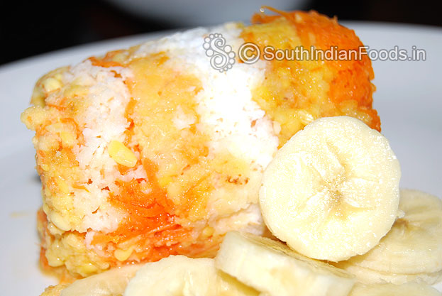 Pasi paruppu carrot sweet puttu with banana & jaggery