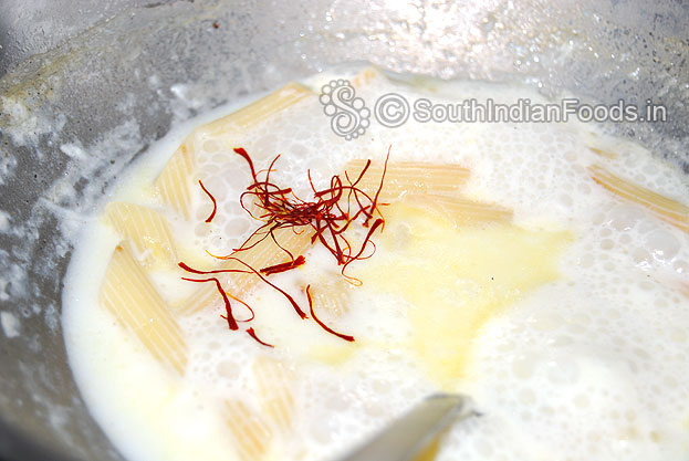 Then add saffron & let the milk reduces to half