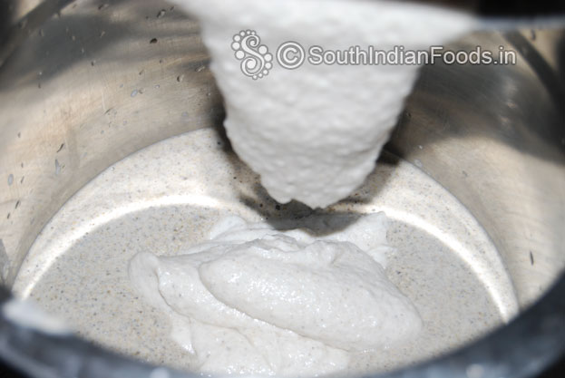 Add urad dal batter & salt mix well & leave it for fermentation[Apr 7 hours]