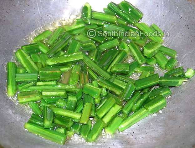 Heat oil in a pan add chopped pirandai
