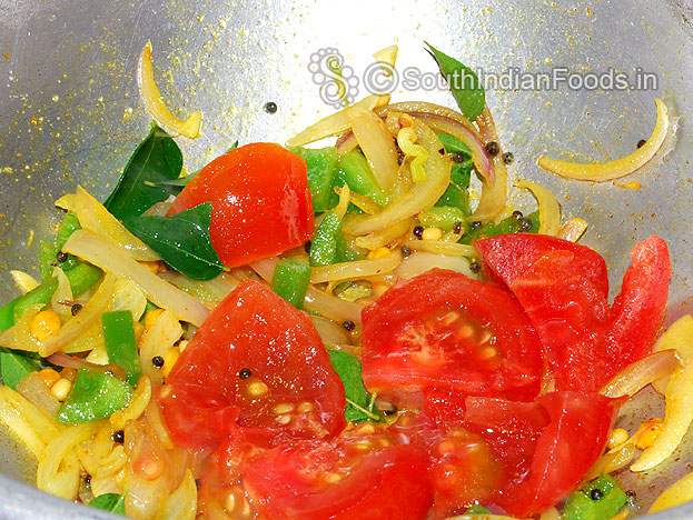 Add curry leaves & tomato saute till soft