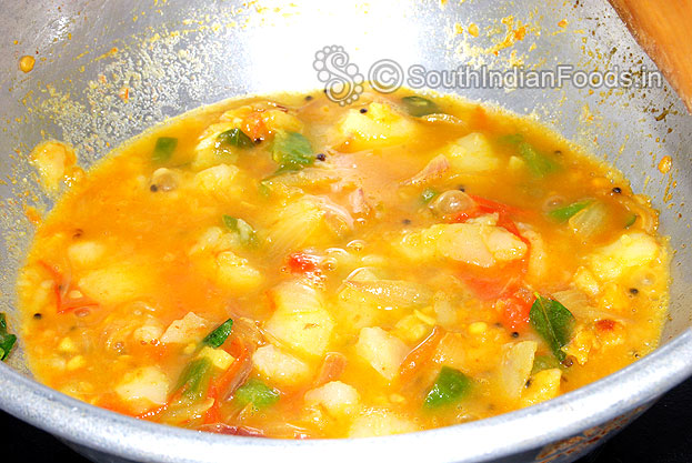 Add water & salt mix well, leaves it for boil & gravy becomes thick