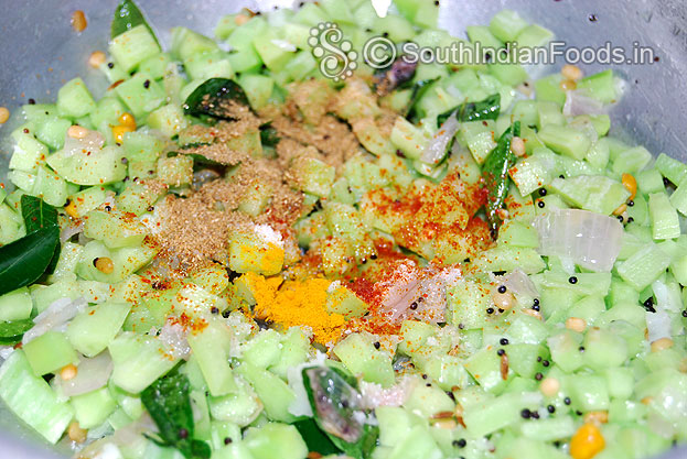 Add salt, turmeric, coriander & red chilli powder