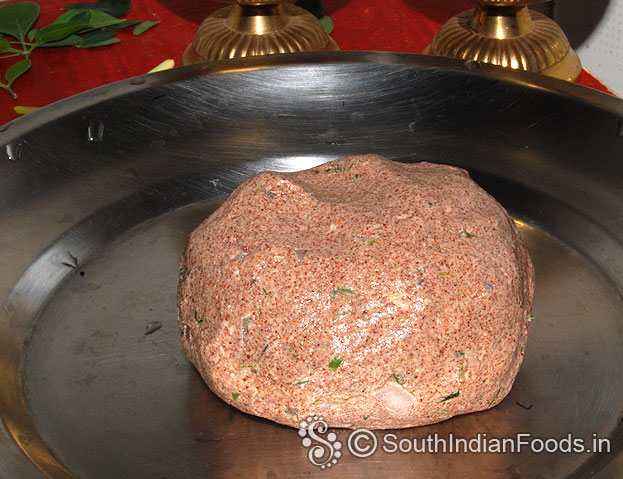 Add ragi flour, onion, gigner,green chilli, coriander, curry leaves, salt, mix well