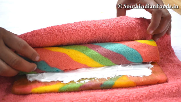 Rainbow swiss roll cake recipe step 33