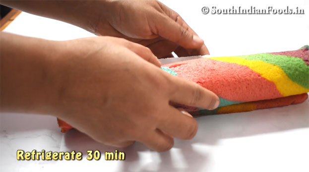 Rainbow swiss roll cake recipe step 34