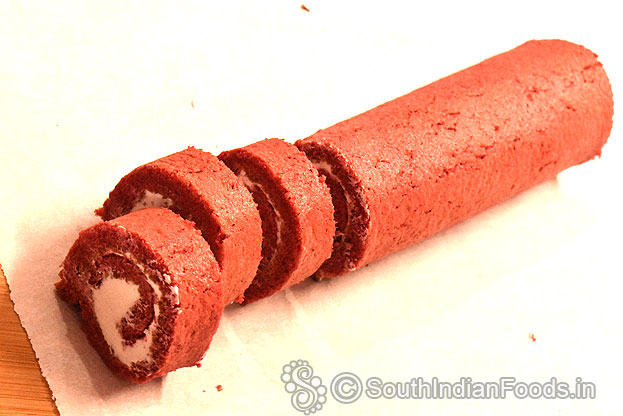 Red velvet swiss roll cake step 32