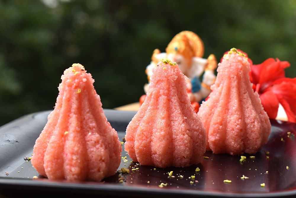 Rose coconut modak