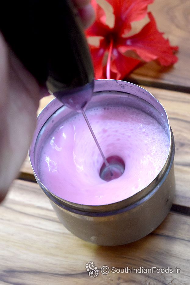 Frothy rose lassi ready