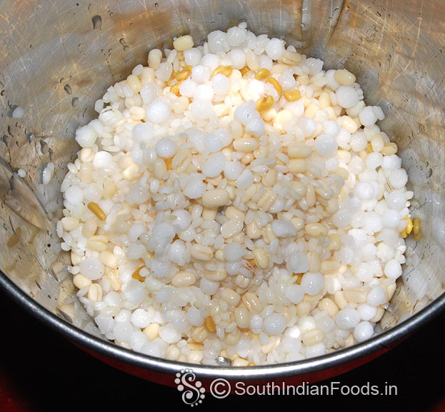 Add soaked ingredients in a mixer jar, grind to smooth batter