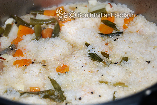 After 4 whistles perfectly cooked samai upma, mix gently, Sprinkle chopped coriander leaves
