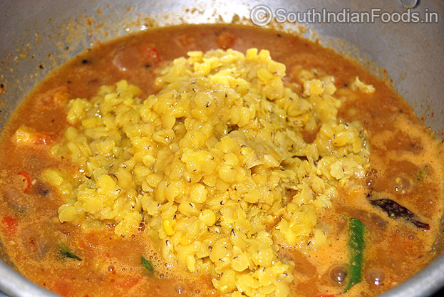 Add boiled masoor dal and moong dal