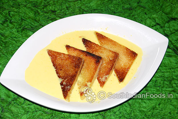 Pour prepared rabri[milk saffron mixture]