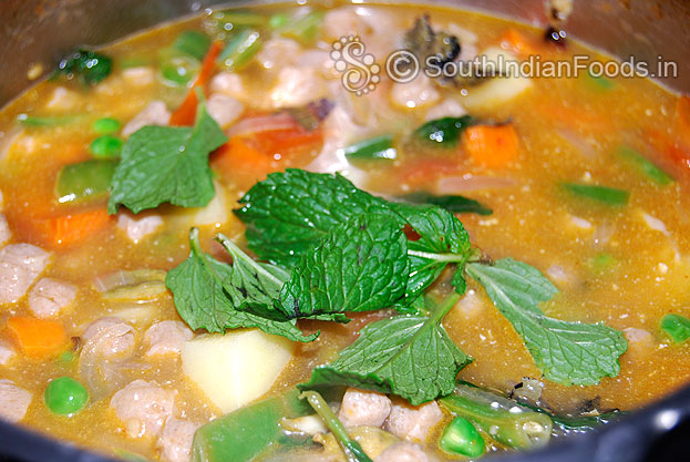 Add mint leaves, cover it & cook for 4 whistles