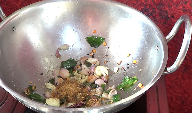 Add garlic & fenugreek powder saute for 1 min