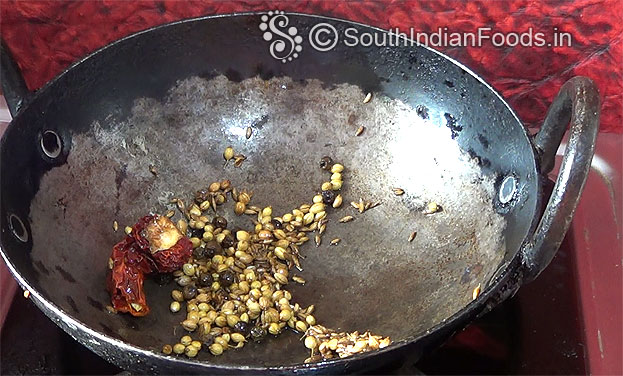 Add dry red chilli, cumin, coriander & peppercorn roast