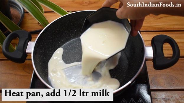 Heat sweet condensed milk in a pan, add grated paneer