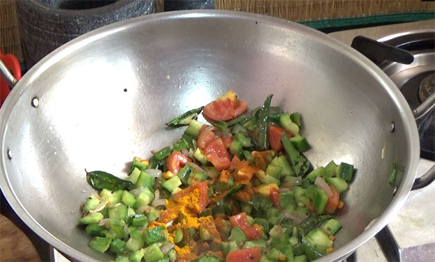 Add turmeric, red chilli powder