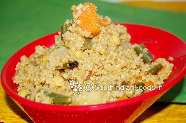 Foxtail millet bisibelabath-Sambar sadam is ready-Serve hot with pickle