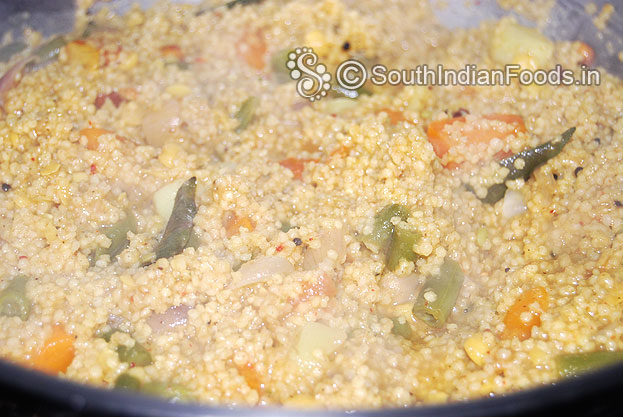Perfectly cooked thinai, now cut off heat