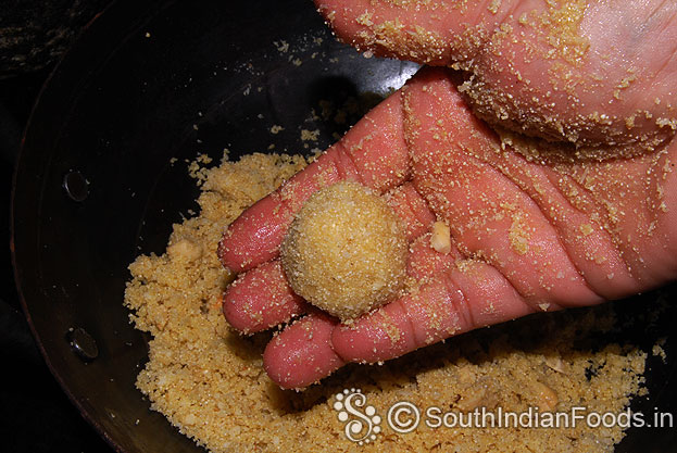 Add ghee mix well & make lemon size laddu