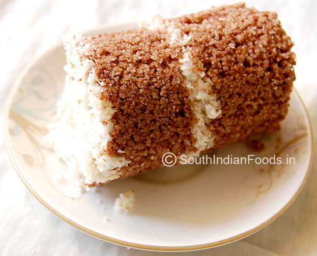 Two layered sigappu arisi puttu
