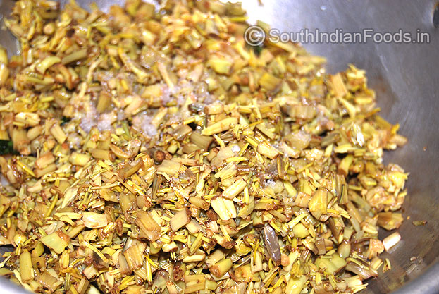 Add boiled banana flower & salt