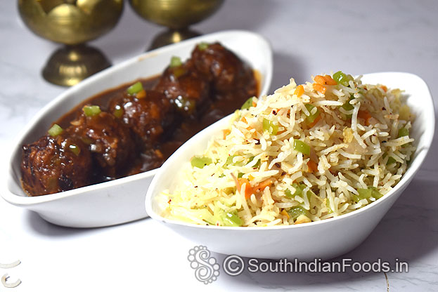 Veg manchurian balls gravy with Fried rice