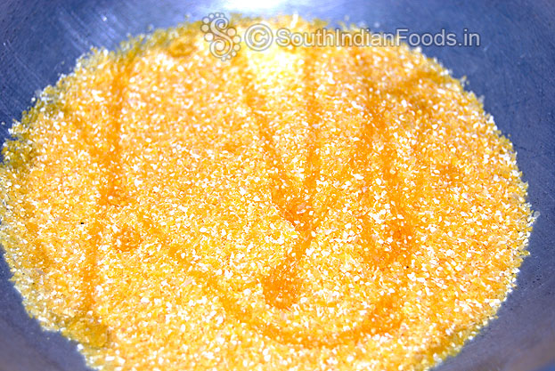 Heat pan, add corn rava, oil & roast