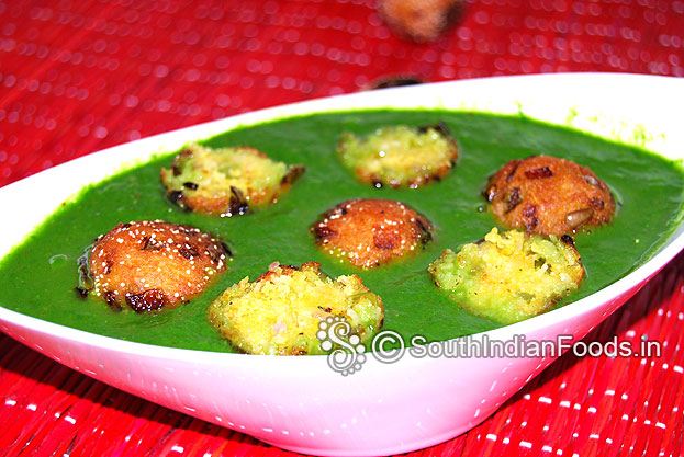 Vegetarian vermicelli meatballs with rich spinach curry