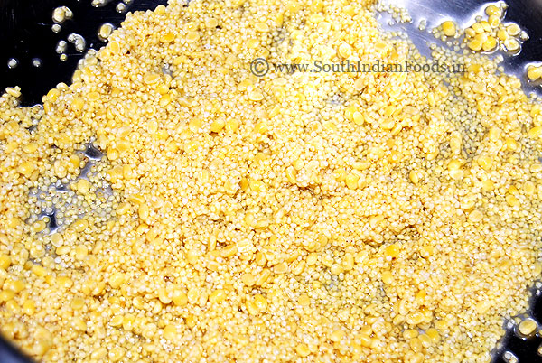 Washed thinai and moong dal mixture