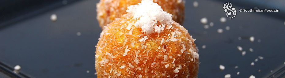 Motichoor ladoo with desiccated coconut 