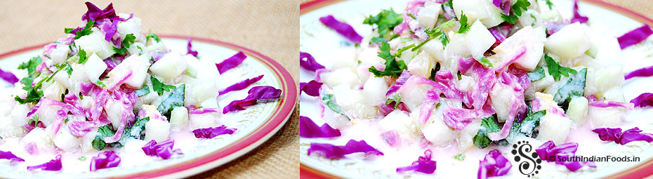 Purple cabbage cucumber pachadi