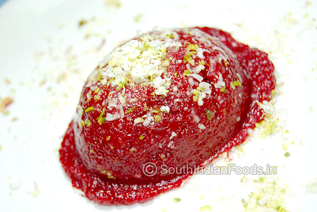 Snail shaped beetroot halwa